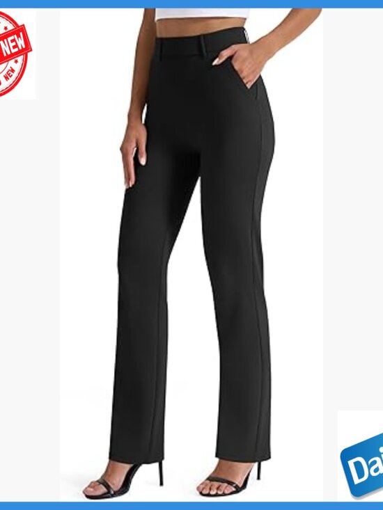 Pants - Stretchy Straight Leg Dress Pants with Pockets Business Casual Work Slacks